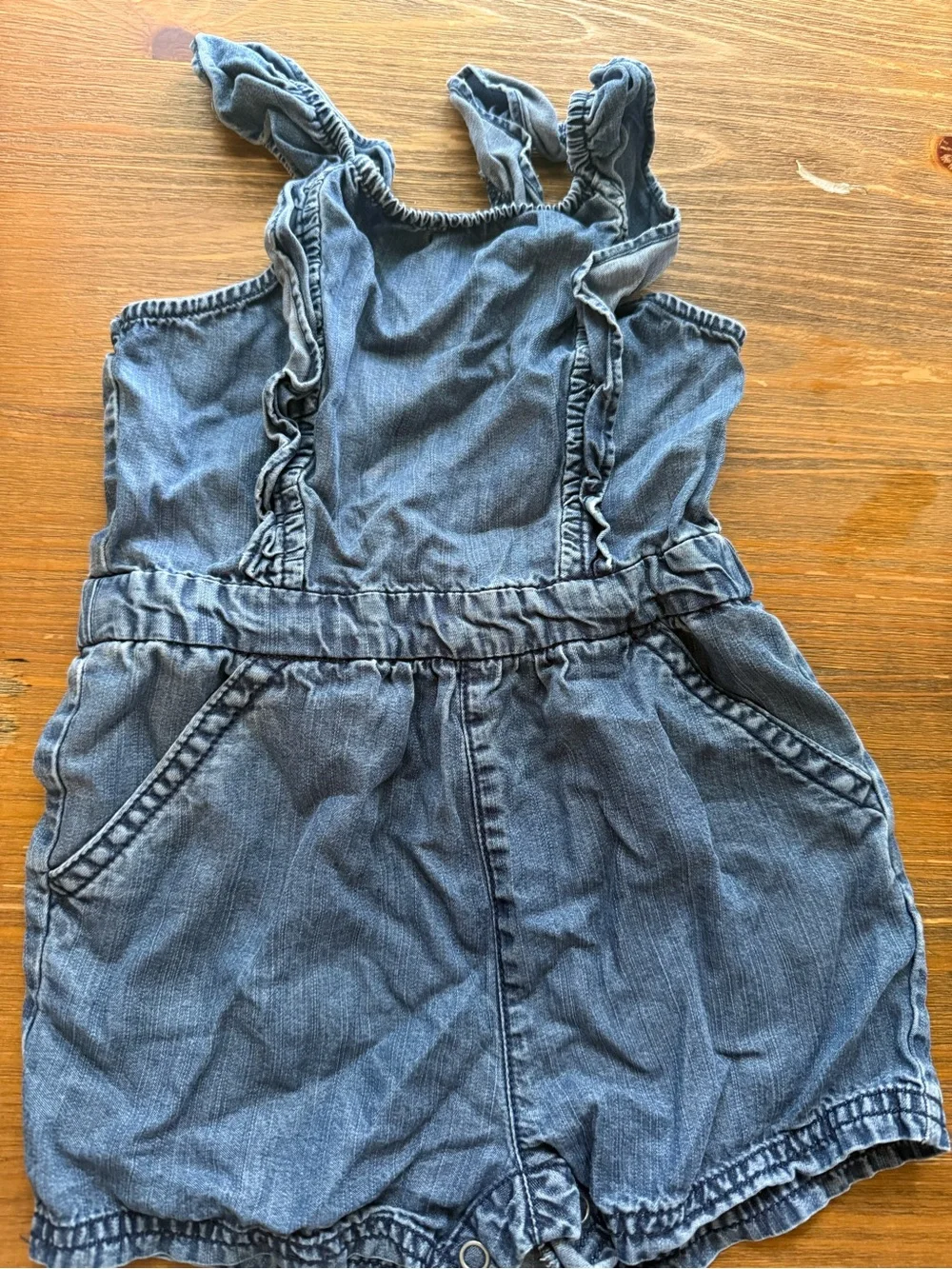 Toddler Romper Shorts in Light Blue and Gray with Yellow Dots